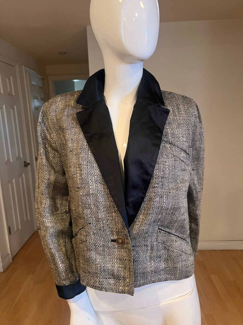 VINTAGE 80'S GIANNI VERSACE TWEED SILK LINEN BLAZER SZ L LARGE